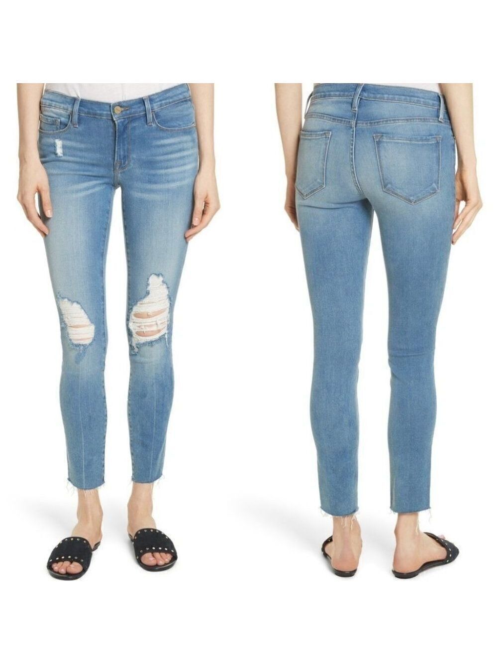 FRAME | Le Skinny De Jeanne Distressed Skinny Jeans in Stanwell